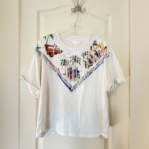 Silk Printed T shirt with Fringe